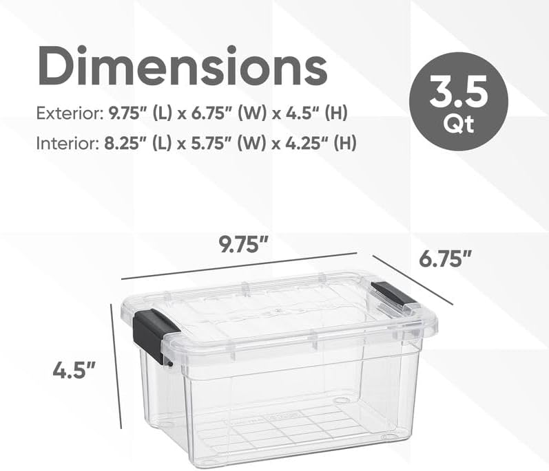 Superio Clear Storage Boxes with Lids, 3.5 Quart Plastic Container Bins for Organizing, Stackable Crates, BPA Free, Non Toxic, Odor Free, Organizers for Home, Office and Dorm, 6 Pack