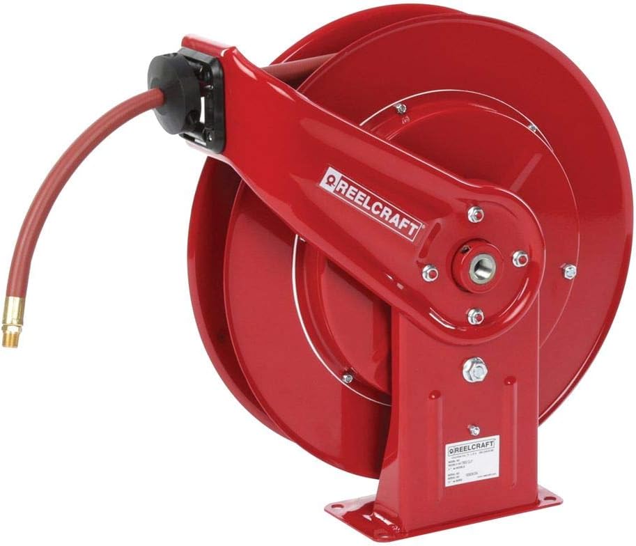 Reelcraft 7650 Heavy Duty Spring Retractable Hose Reel, Made with Reinforced Steel, Long Life Drive Spring and Quiet Speed Latch, ⅜” x 50’