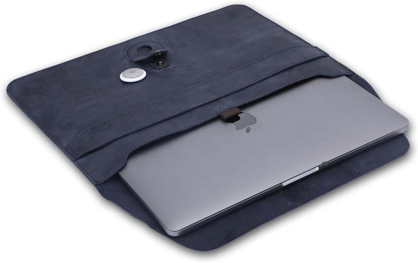 Genuine Leather Laptop Sleeve 13–14 Inch, Slim Laptop Case Compatible with Mac Pro 13 (M3, M2, M1 Chip) Mac Air 14 Surface 13.5 XPS 13/14 Yoga/IdeaPad, Blue Envelope Bag with Pen Holder