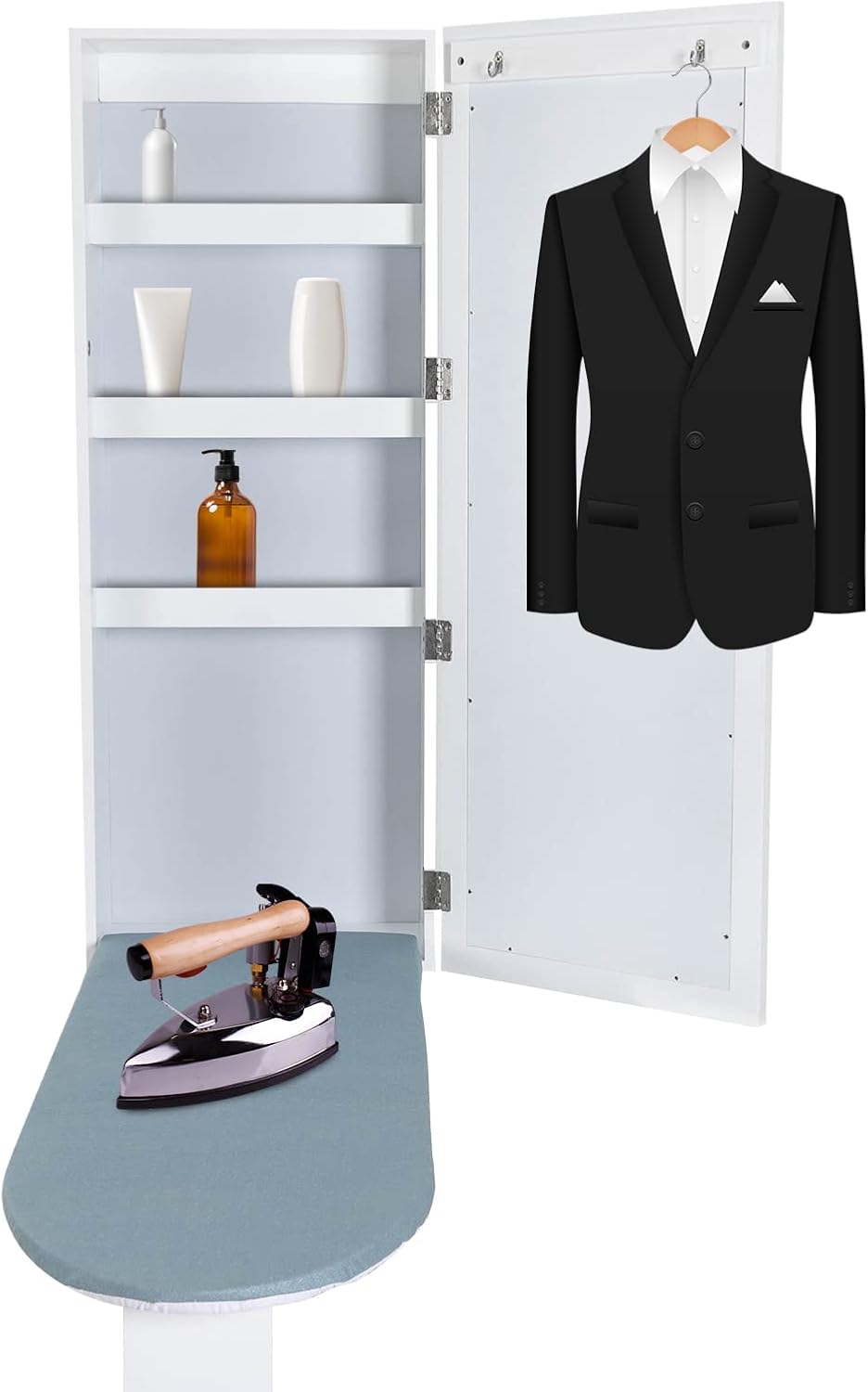 Wall Mounted Ironing Board Cabinet, Built in Swivel Ironing Board Folding with Storage, Foldable Ironing Storage Station for Home, Apartment & Small Spaces
