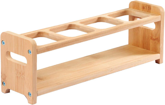 4 Holes Oil Bottle Rack, Wood Multifunctional Storage Rack, Anti Slip Seasoning Storage Stand Kitchen Supplies for Countertop Cabinet Cosmetic (Slots)