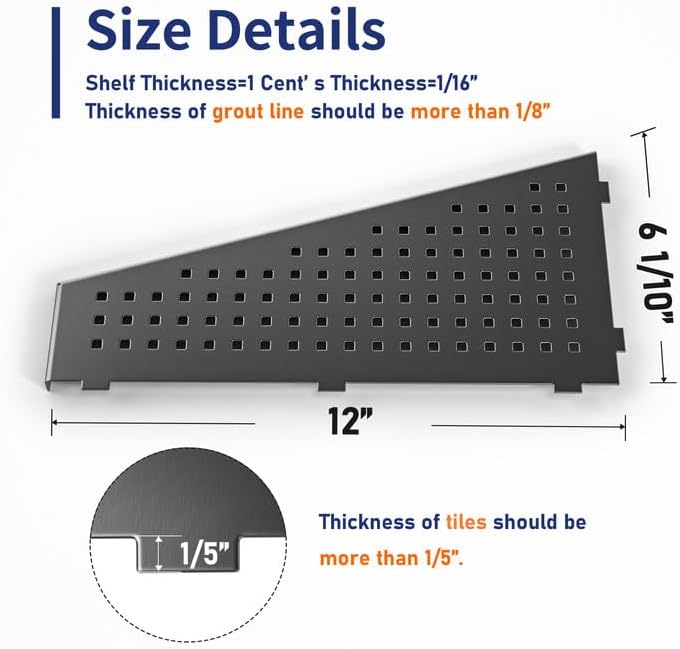 Corner Shower Shelf, 12" Trapezoid Grout in Shelf 304 Stainless Steel Grid Design Recessed Bathroom Shelf for Tiled Wall (Gunmetal, 12"-2 Pack)