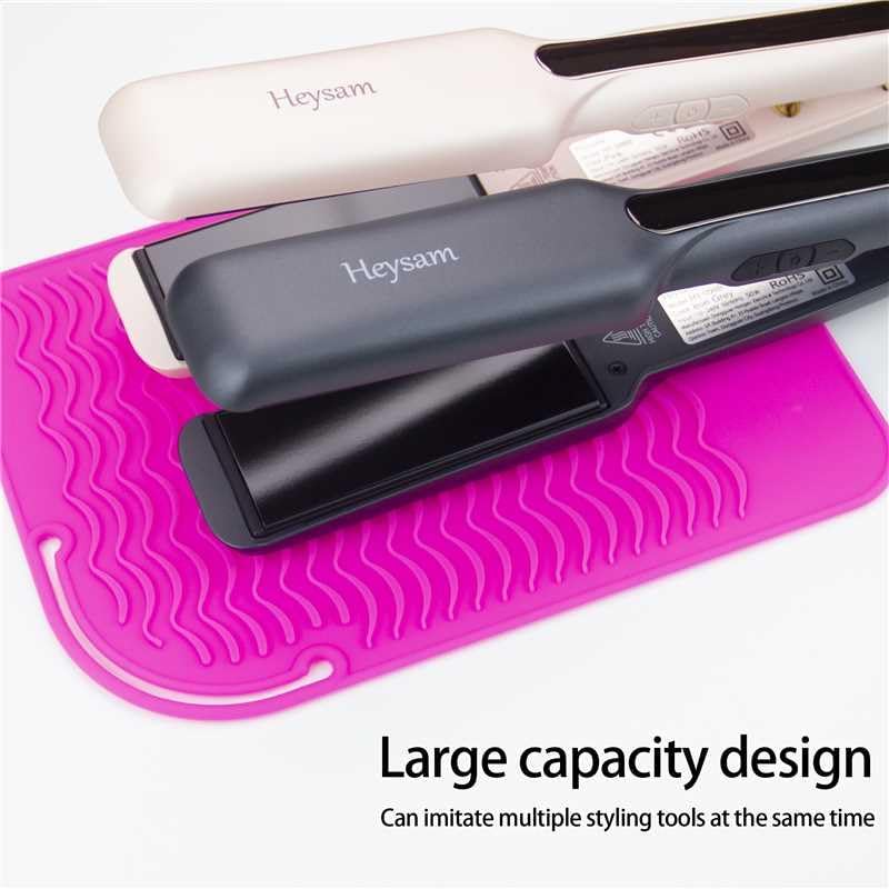 Heysam Heat-Resistant Silicone Mat for Curling Irons, Flat Iron Hair Straightener and Curler 2 in 1 Hair Styling Hot Tools, Flat Iron Travel Case Size 9.0 x 6.5 inches, Black