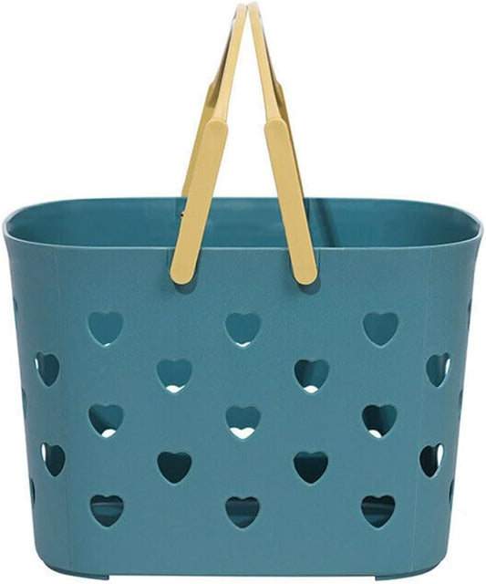 Plastic Shower Caddy Basket with Handle, Hollow Out Design for Bathroom Organizer, Stackable Storage Tote for Shampoo and Cleanser, Grey