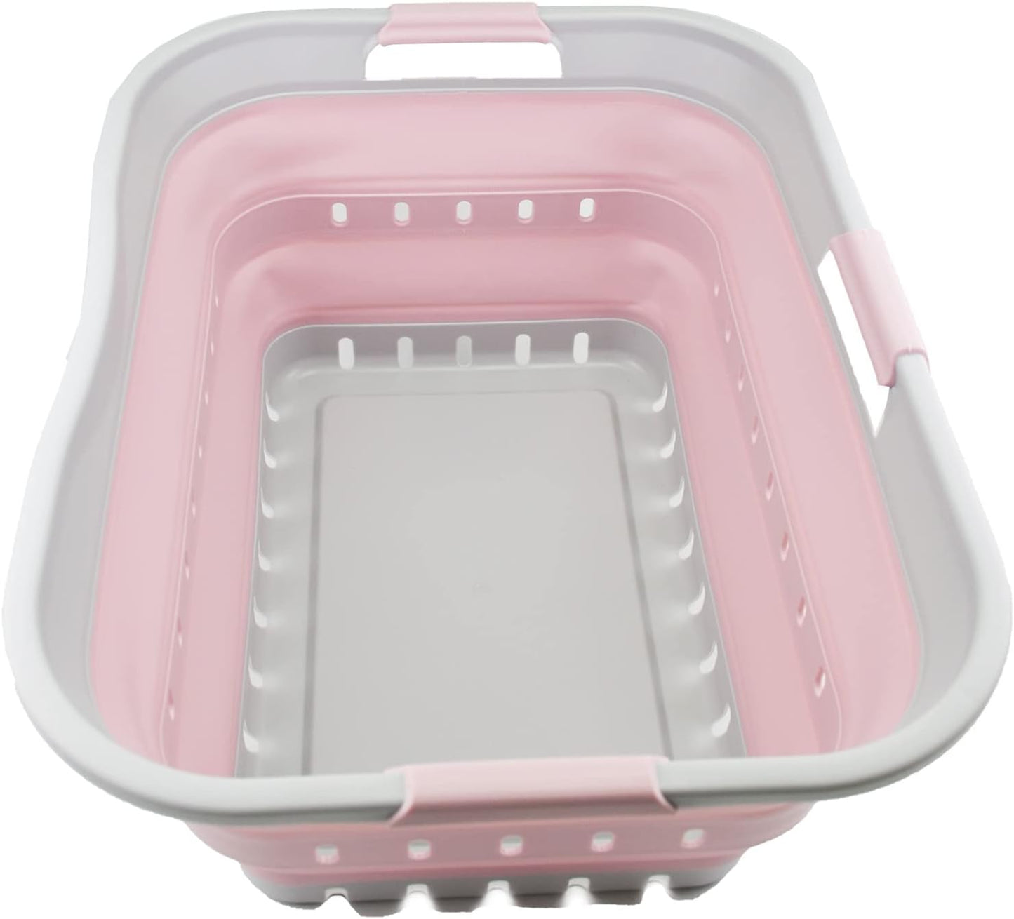 SAMMART 42L (11 gallon) Collapsible Plastic Laundry Basket - Foldable Pop Up Storage Container/Organizer - Portable Washing Tub - Space Saving Hamper/Basket (Grey/Pale Pink)