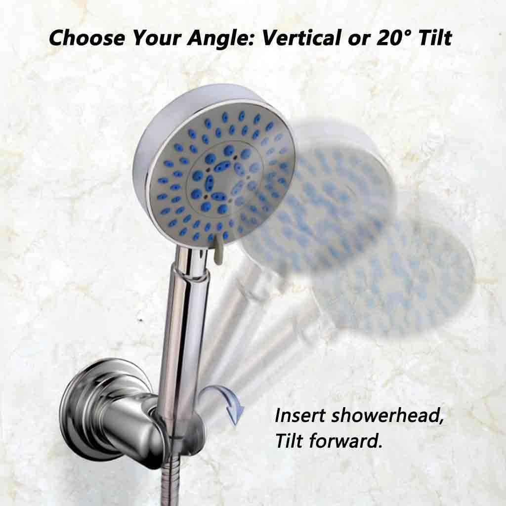 BOPai Suction Cup Shower Head Holder for Handheld Shower – No Drill, for Smooth Surfaces Only, Adjustable 20°, Chrome