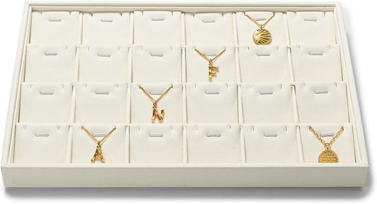 24 Grids Necklace Display Tray, Stackable Jewelry Organizer Trays, Microfiber Necklace Bracelet Pendant Holder Storage Display (Beige)