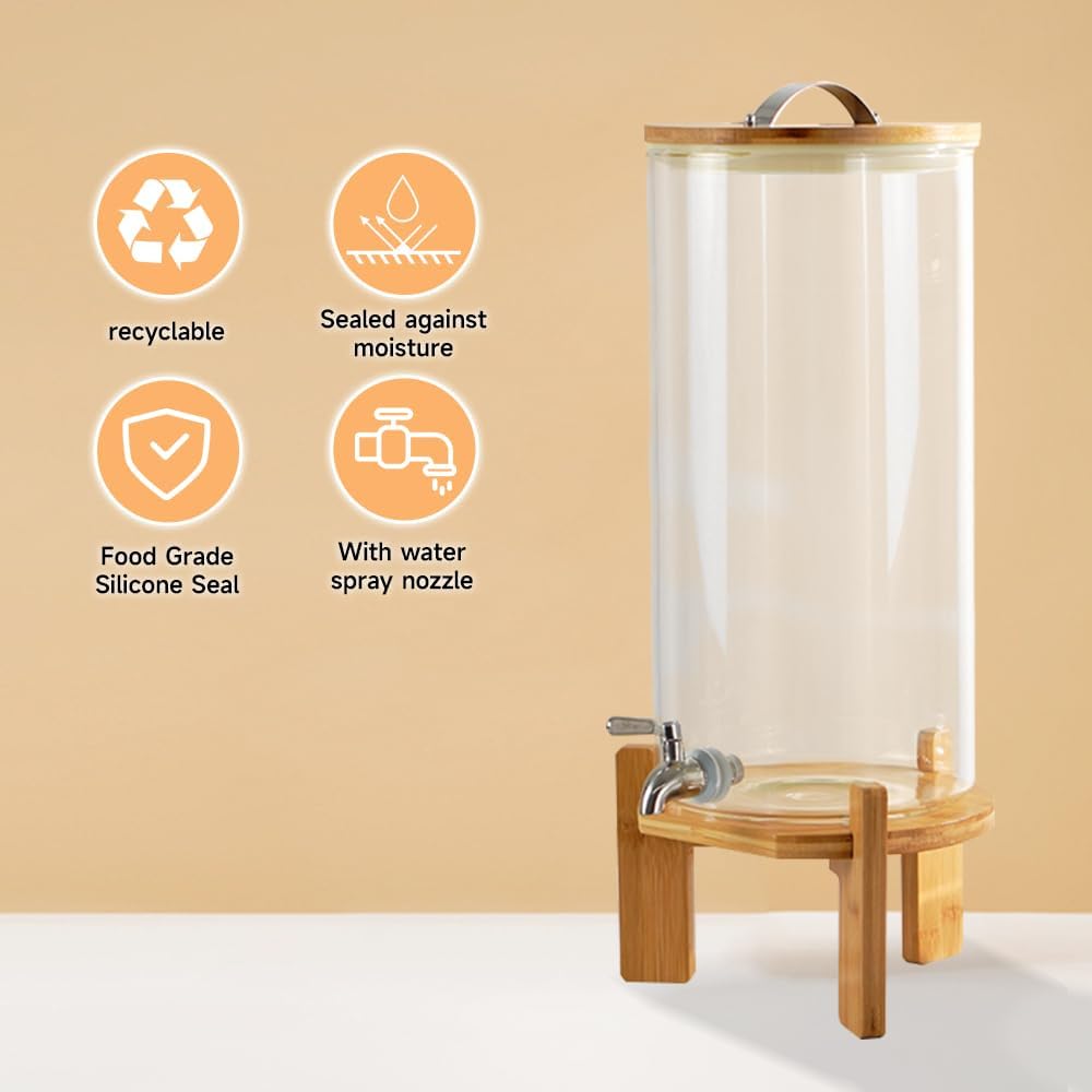 Beverage Dispenser, 2.9 Gallon Glass Drink Dispenser with Stand, Glass water dispenser with Spigot, Large Drink Dispensers for Parties,Bars,Restaurants, 11L