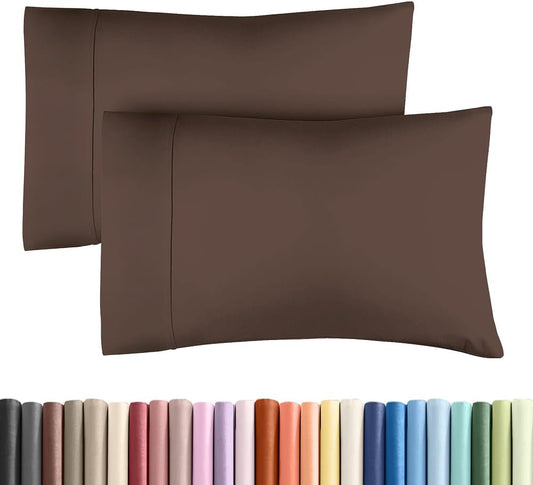 Queen Pillow Cases - 2 Pack - Super Soft Pillowcase Covers - Envelope Enclosure - Hotel Quality Pillow Protectors - Wrinkle Free, Fade, Shrink & Stain Resistant - Machine Washable - 20" x 30" (Brown)