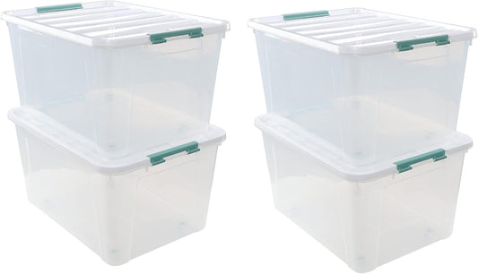 85 Quart Plastic Storage Bin, Stackable and Nestable Storage Boxes with Lids and Secure Latching Buckles, Large Storage Container for Home, Office, Garage (Clear, 85QT-4Pack)