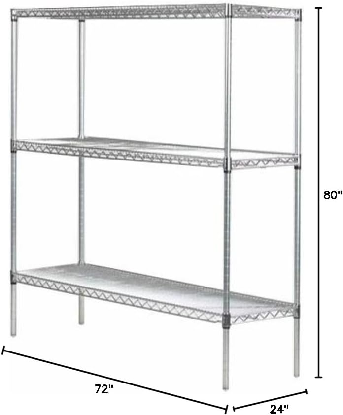 Omega 24" Deep x 72" Wide x 80" High 3 Tier Chrome Starter Shelving Unit