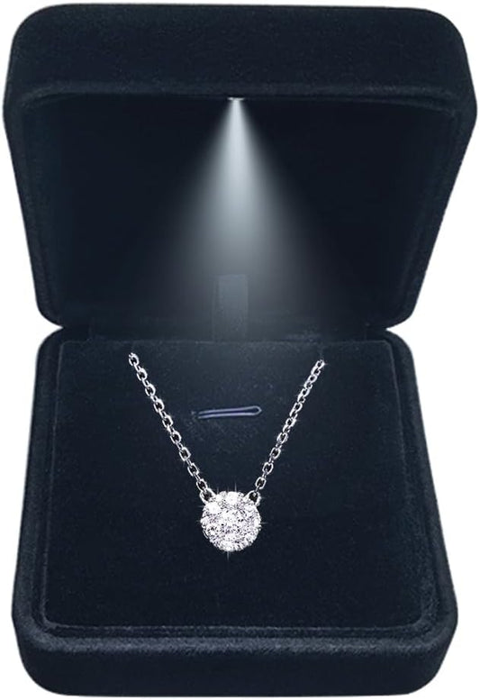 GBYAN Pendant Necklace Box with LED Light, Necklace Gift Box Velvet Jewelry Display Case for Proposal Engagement Wedding and Birthday,Black