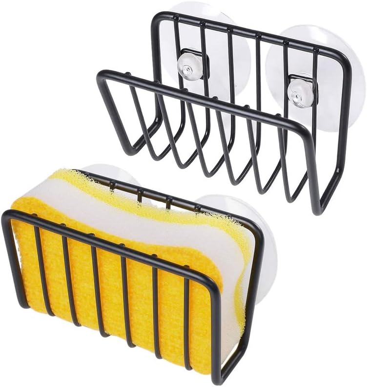 Toplife Sponge Holder for Kitchen Sink, Rust-Proof Suction Cup Sponge Caddy - Black - 2 Pack