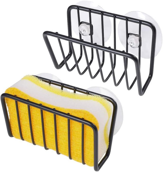Toplife Sponge Holder for Kitchen Sink, Rust-Proof Suction Cup Sponge Caddy - Black - 2 Pack