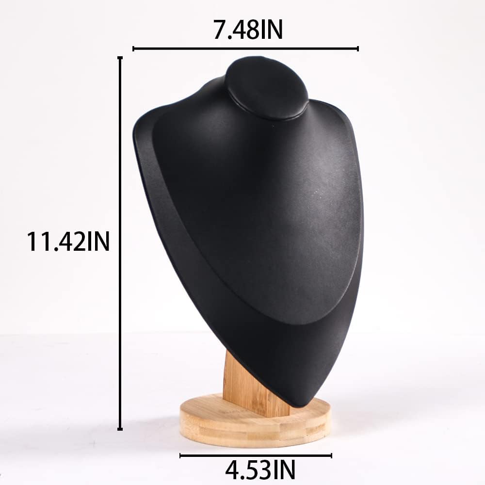 Coward 3D PU Leather Necklace Display Bamboo Chain Jewelry Model Bust Stand (black pu, 11.4")