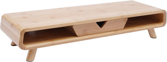 Monitor Stand Riser, 24inch Large Desk Computer Monitor Stand with 2 Wire Holes & Back Baffle, V-shaped Drawer, Desk Shelf Adds Storage for PC Monitor, Laptop, Printer