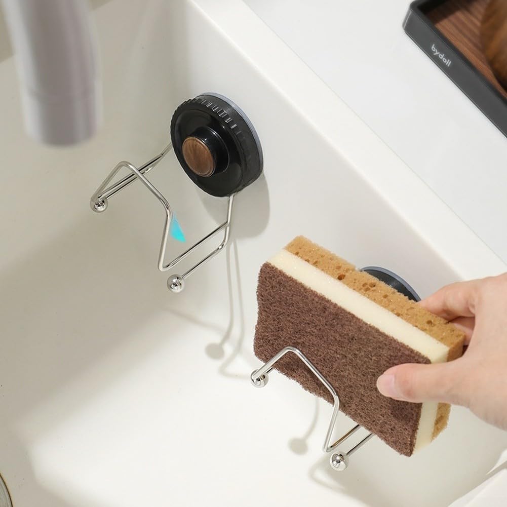 Kitchen Sink Organizer With Stainless Steel Suction Cup Sponge Holder For Wall Mounted Cleaning Tool Storage