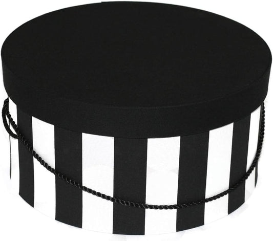 Sarah's Hat Boxes Classic Wide Stripe Hat Box – 12.75" x 6.5" (Dia. x Ht.) Handmade in USA – Odorless Non-Toxic Adhesive, Cording Handle – Premium Storage for Hats & Accessories