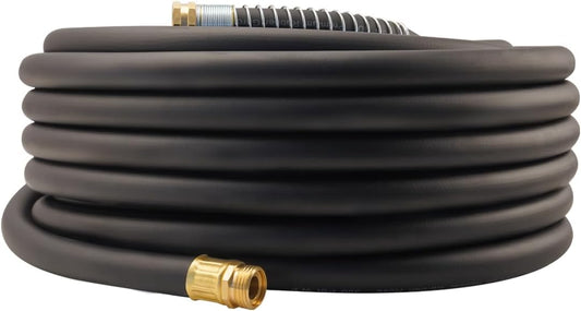 WiseFlow Garden Hose 90FT x 3/4", Heavy Duty Rubber Hose, Water Hose with Five Layered Braiding, Male Female Fittings, 1000PSI Burst, 300PSI Working (Black)