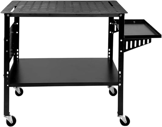 Welding Table 36''x24'' Portable Steel Cart, 1200 lbs Load Capacity Welding Workbench Table Welding Table Top with 5/8" Holes and Adjustable Wheels, Welding Cart for Welding Sawing