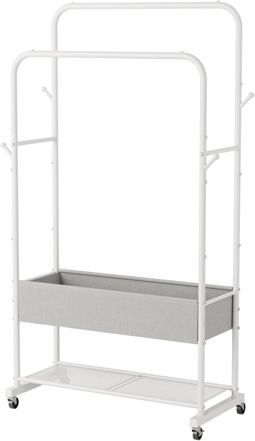 Clothes Garment Coat Rack Drying Clothing Racks Metal Freestanding for Hanging Clothes Portable Closet for Laundry Bedroom White