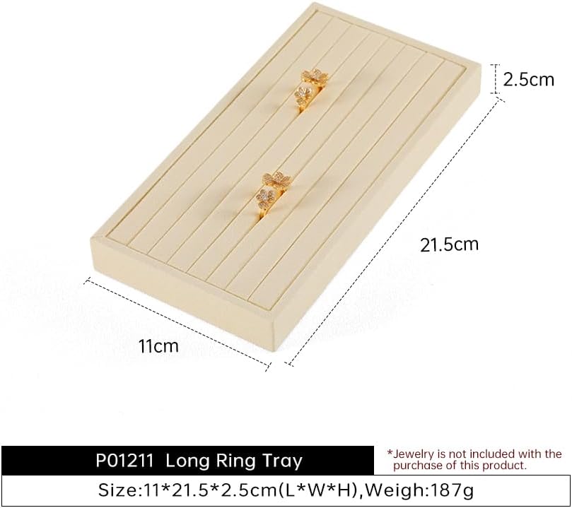 Dark Blue Jewelry Display Tray Ring Necklace Earring Bangle Organizer Multifunctional Storage Case for Jewelry Showcase (Long Ring Tray(beige))