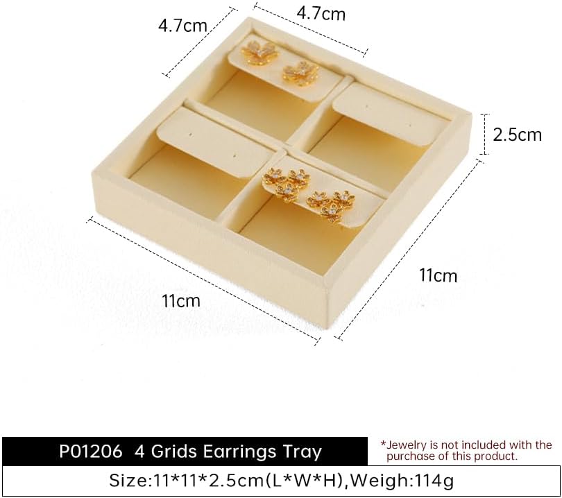 Dark Blue Jewelry Display Tray Ring Necklace Earring Bangle Organizer Multifunctional Storage Case for Jewelry Showcase (Small 4 Grids Earrings Tray(beige))