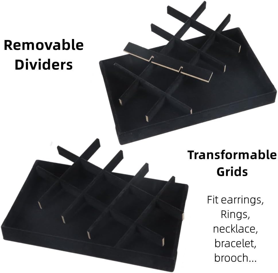 Set of 4 Stackable Jewelry Trays Organizer, Velvet Earring Organizer, Jewelry Organizer Showcase Display Drawer Organizer Storage, Earring Holder Necklace Bracelet Ring Accessary Organizers (Black)