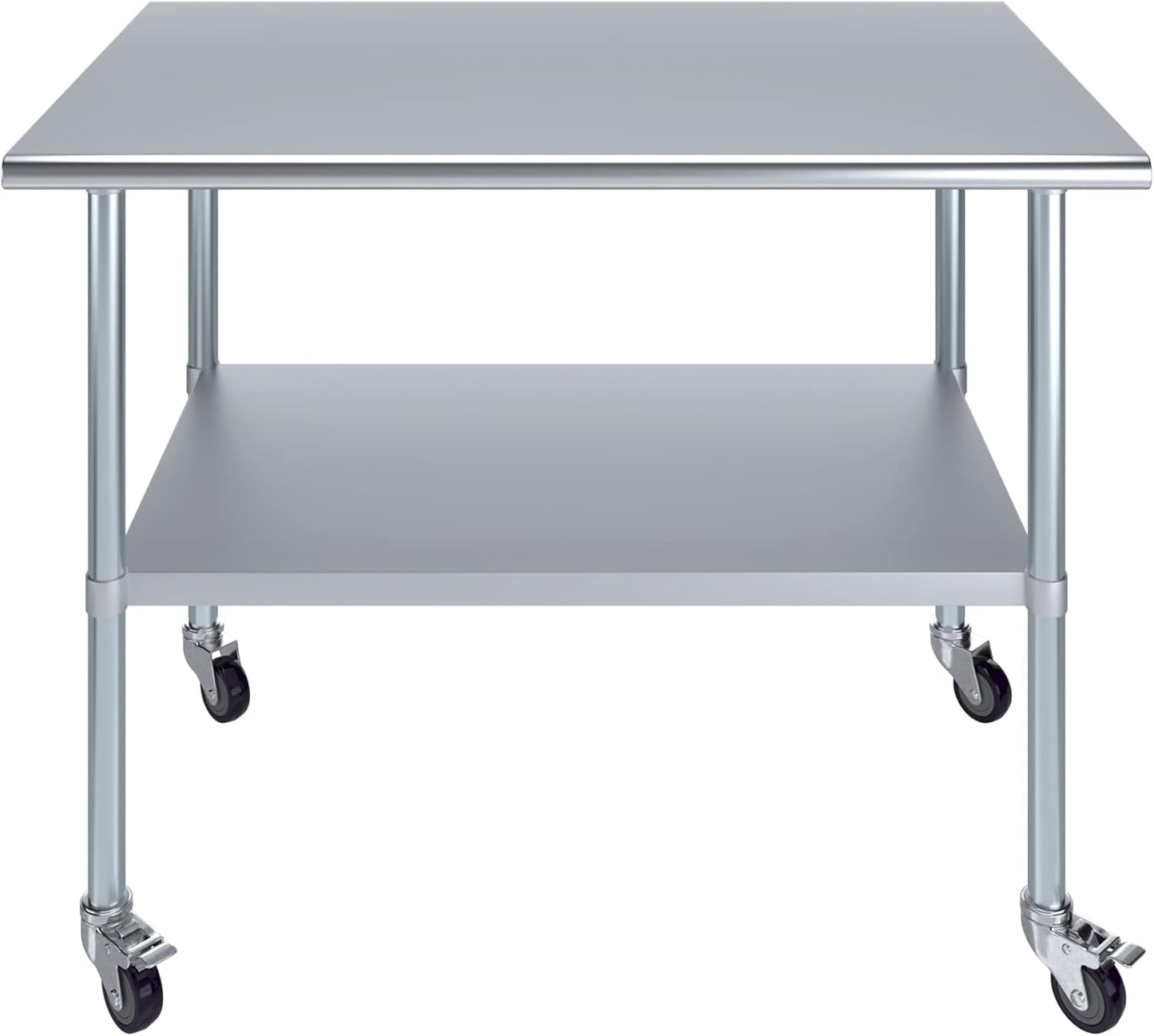 AmGood 30" x 48" Stainless Steel Work Table with Casters | Heavy Duty Metal Utility Table On Wheels | Kitchen Island Cart