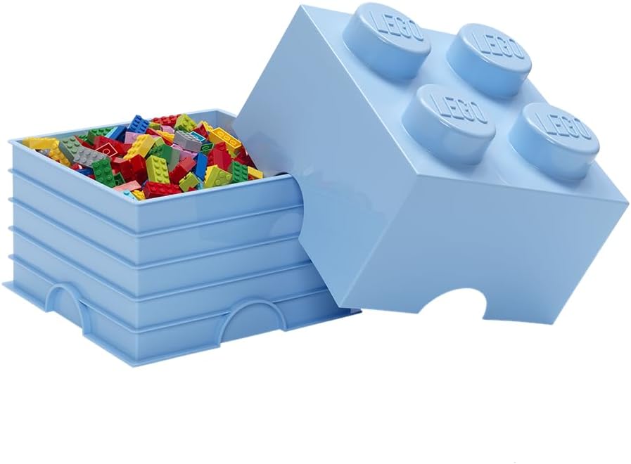 Room Copenhagen, LEGO Brick Box Stackable Storage Containers - Decorative Organizational Building Blocks for Kid’s Toys and Accessories - 9.84 x 9.84 x 7.09in - Brick 4, Light Royal Blue