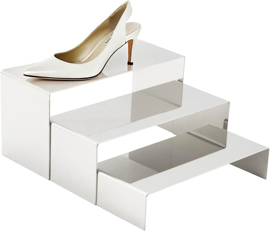 Purse Display Stands - 3 Stainless Steel Perfume Display Stands Metal Shoe Display Riser Stand for Home Boutique Retail Store Showcase, Mirror