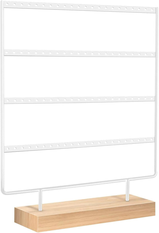 Earring Organizer Stand for Women, 4 Tier Tall Jewelry Holder Organizer Rack, Tabletop Display Rack Multiple Pierced Earrings, Wood and Iron Hanging Jewelry Organizer