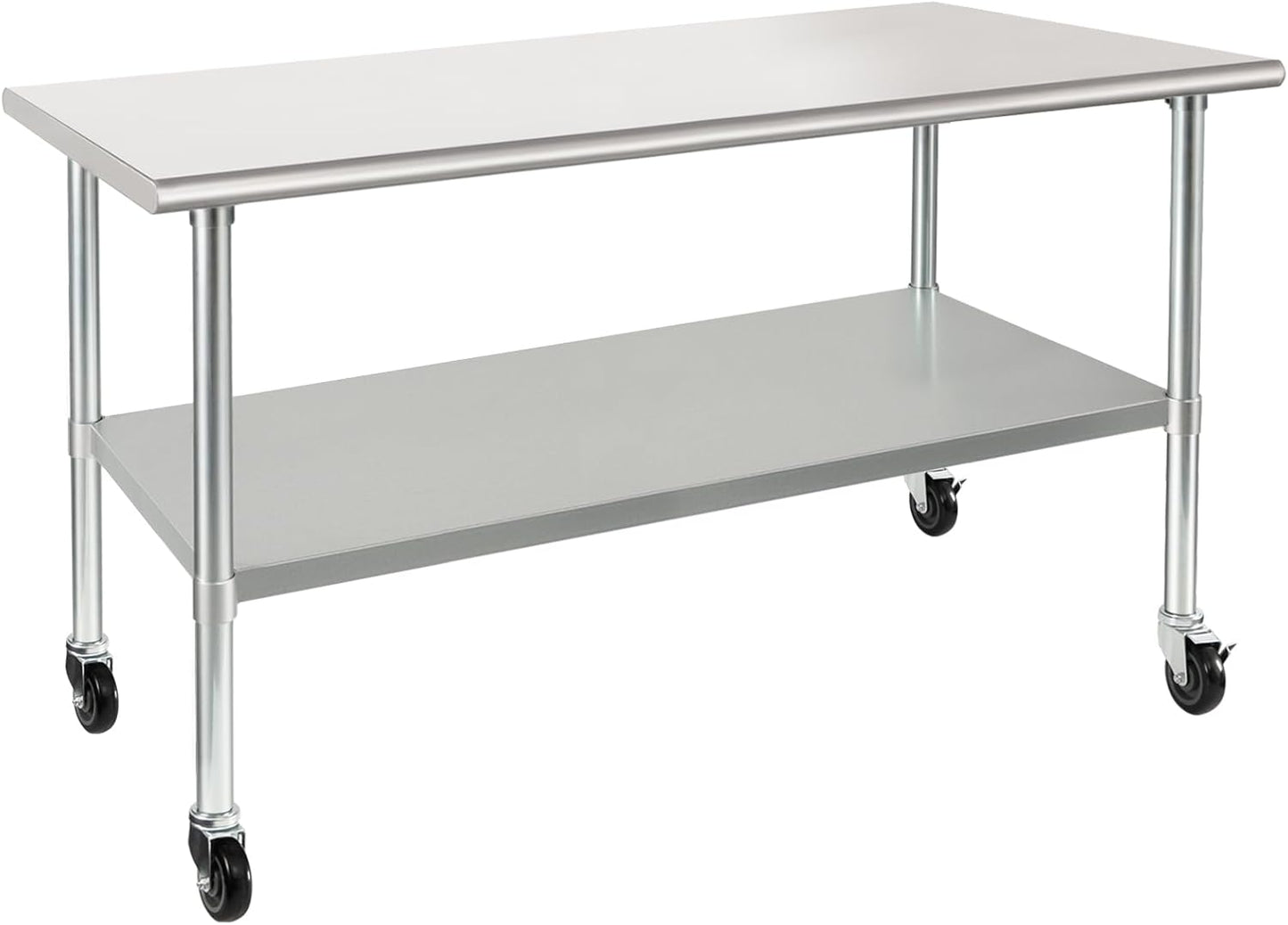 HARDURA Stainless Steel Table with Wheels 30 x 72 Inches Casters NSF Heavy Duty Commercial Prep Table with Undershelf and Galvanized Legs for Food Prep