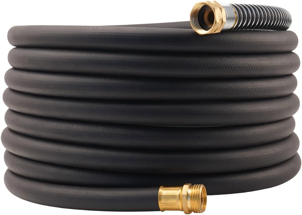 WiseFlow Garden Hose 25FT x 5/8", Heavy Duty Rubber Hose, Water Hose with Five Layered Braiding, Male Female Fittings, 1000PSI Burst, 300PSI Working (Black)