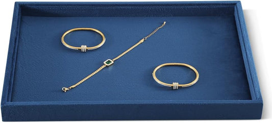 Velvet Stackable Jewelry Display Flat Tray For Ring Earring Necklace Bracelet, Bangle Pendant Storage Blank Plate, Shop Countertop Jewelry Dish Organizer (Blue)