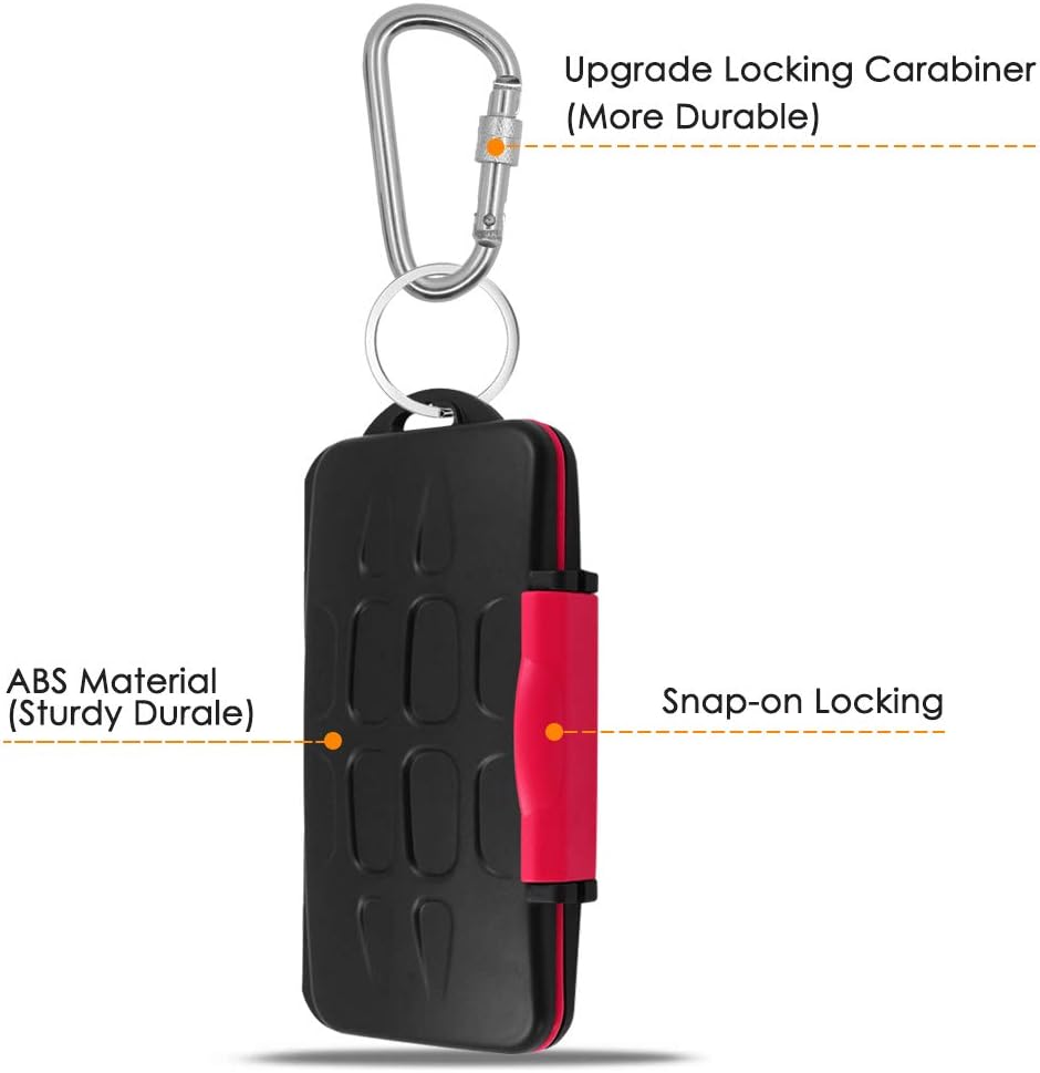 Set of 2, Memory Card Case with Carabiner and Card Removal Tool, findTop Water-Resistant Shockproof Carrying Case Protector Box 24 Slots for 12 Piece SDHC/SDXC Cards and 12 Micro SD Cards
