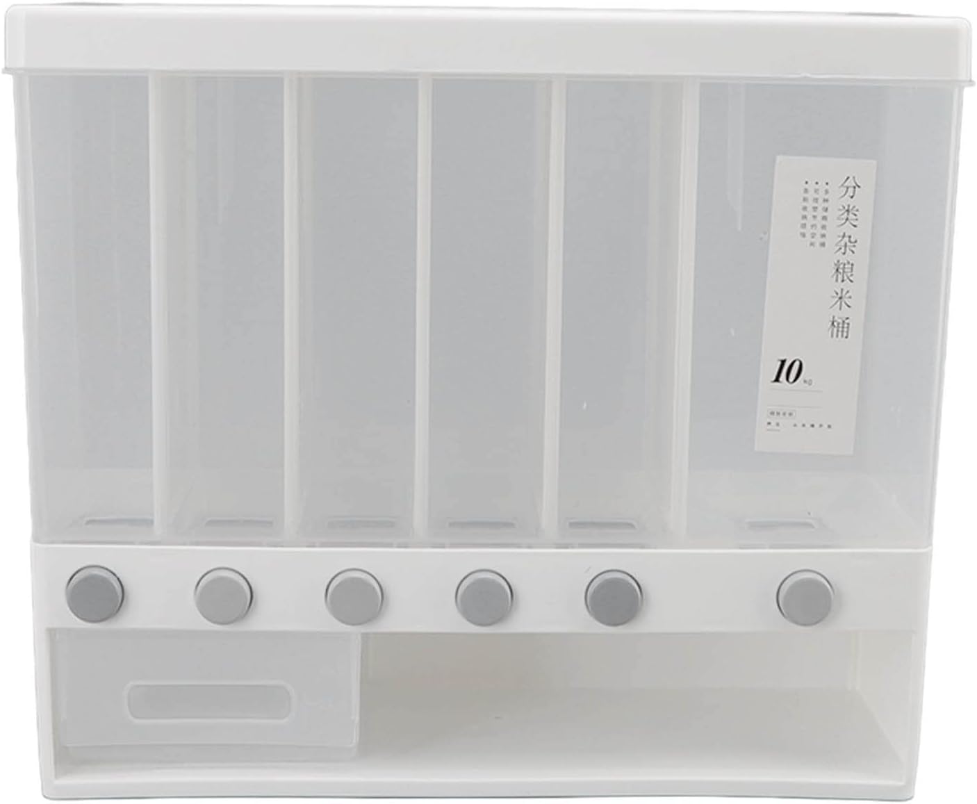 Acouto Wall Mounted Cereal Dispenser 10L Rice Dispenser Wall Mounted 6 Grid Cereal Pressed Sealed Dry Food Storage Container Home Kitchen Dry Food Storage