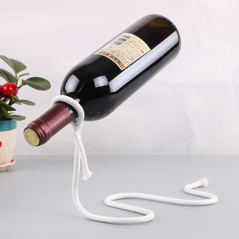 Magic Rope Wine Rack, Creative Metal Chain Suspension Floating Illusion Wine Rack Bottle,Magic Novelty Single Red Wine Bottle Stand for Bar&Home Decoration (White)