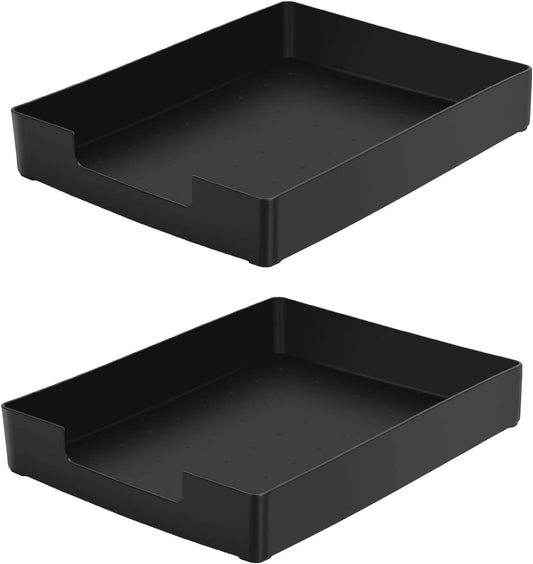Letter-Size Tray, 2PCS Desk Drawer Organizer, A4 Stackable Plastic Paper Tray for Office, School, Home Storage and Holiday Party Organizer for Christmas Ornament Decorations (2X Black)