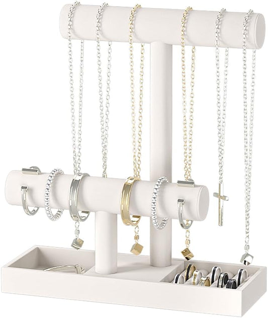 Bracelet and Necklace Holder,Velvet Jewelry Necklace Display Organizer Stand,bracelet Holder for Selling,Bracelet and Necklace Storage Tree (Style 2（Beige）)