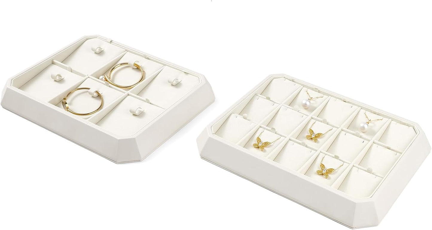 PU Leather Jewelry Display Tray Stackable Jewelry Tray Flat Organizer for Ring Necklace Trade showcase(Beige)