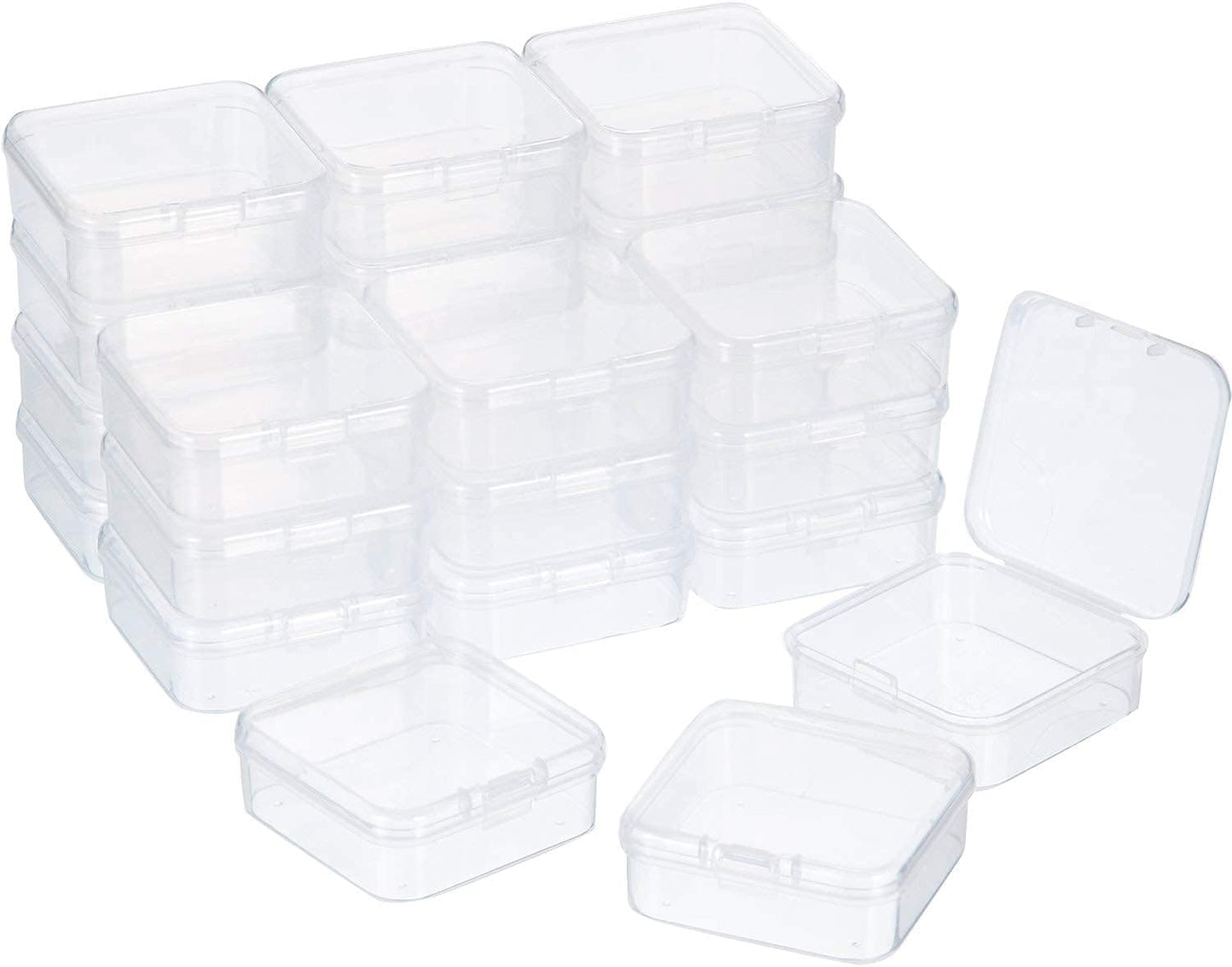 24 Packs Small Clear Plastic Beads Storage Containers Box with Hinged Lid for Storage of Small Items, Crafts, Jewelry, Hardware(2.12 x 2.12 x 0.79 Inches)