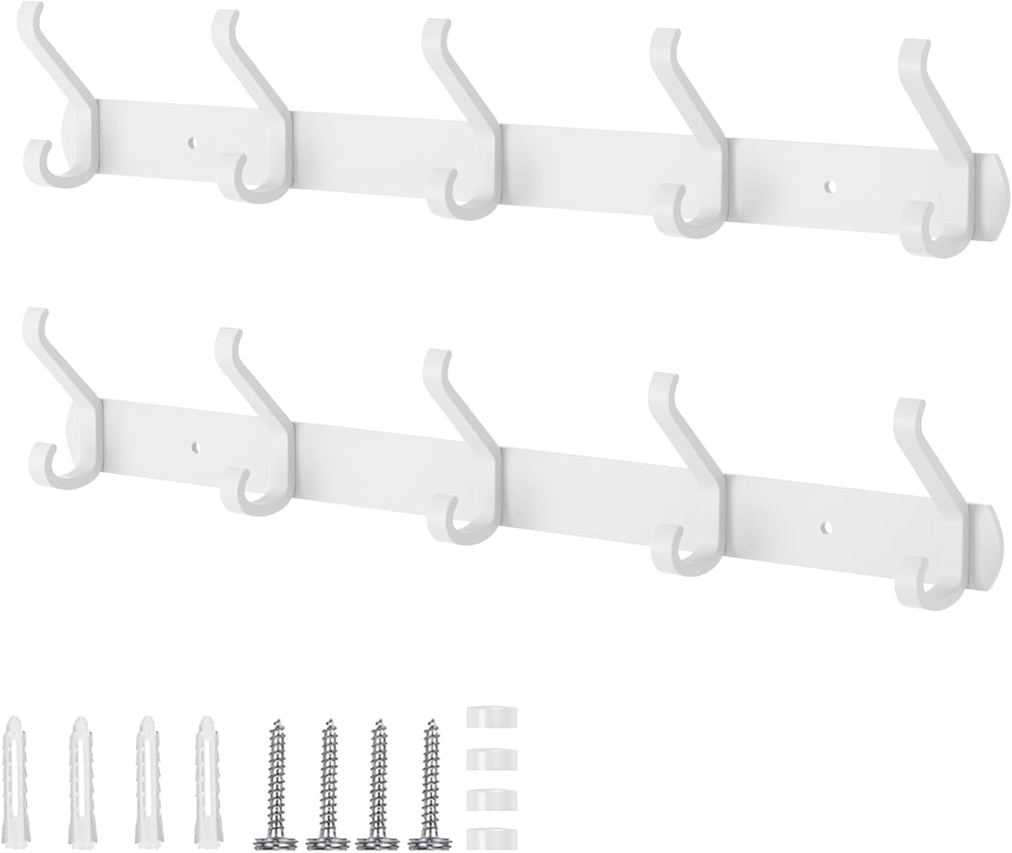 Coat Rack Wall Mount,17.3 in Wall Hooks for Hanging, Coat Hanger Wall Mount Towel Rack Hat Rack for Wall with 5 Hooks for Entryway, Bedroom, Bathroom (White,5Hooks-2Pack)