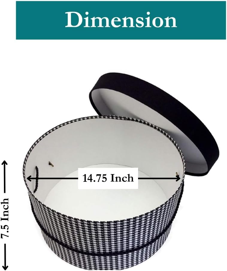 Sarah's Hat Boxes Classic Houndstooth Hat Box – 14.75" x 7.5" (Dia. x Ht.) Handmade in USA – Odorless Non-Toxic Adhesive, Cording Handle – Premium Storage for Hats & Accessories