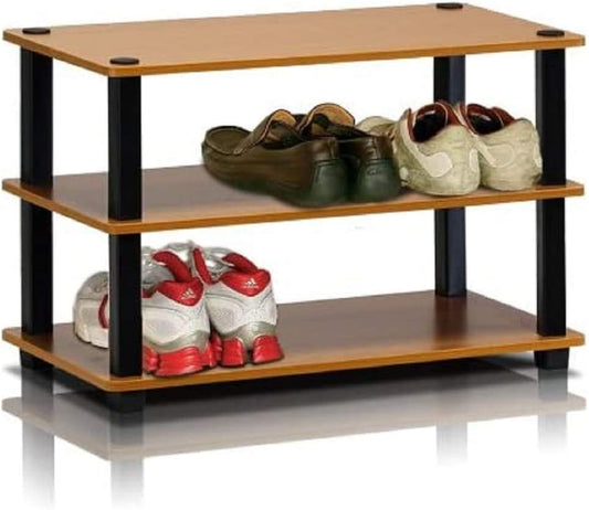 Furinno Turn-S-Tube 3-Tier Shoe Rack, Light Cherry/Black