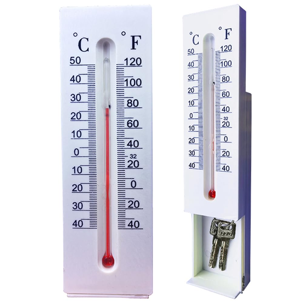 Hidden Key Outdoor Thermometer Decorative Key Hider Discreet Small Storage Box for Safely Storing Spare Keys House Key Hider for Outside Yard Garden Money Box for Safe Storage