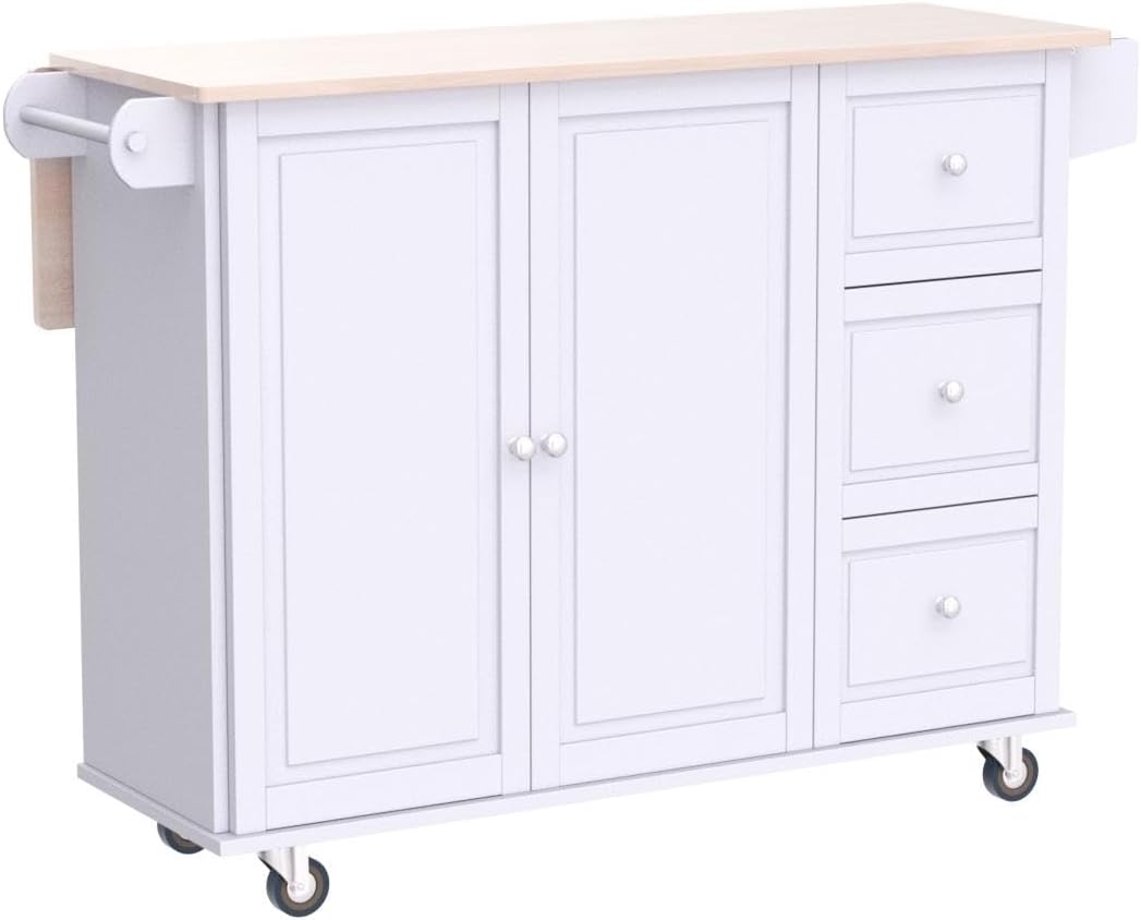 PHI VILLA Kitchen Island on Wheels Portable Kitchen Cart with Drop Leaf, Rolling Kitchen Island with Storage