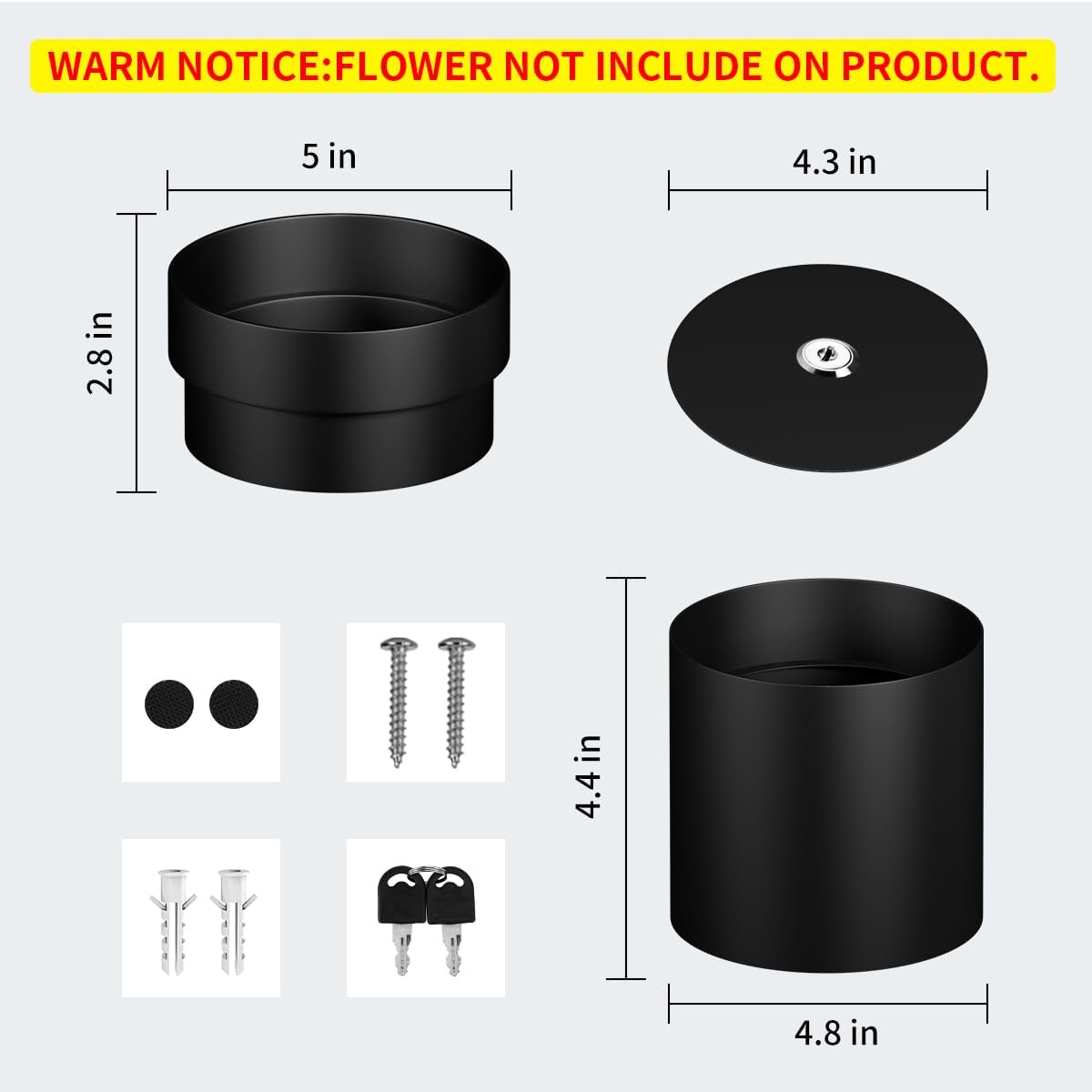 Sdstone Fireresistant Waterproof Flower Pot Diversion Safe with Key Lock,Stainless Steel Secret Hidden Safe,Perfect for Hiding The Valuables Inside (Black) Plants Not Include