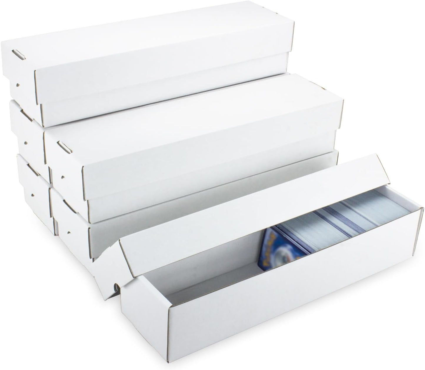 Trading Card Storage Box 6 Pack 1200 count with Lid, White Corrugated Cardboard Sports Card Storage Box for TCG/Magic/Mtg Storage and Collection, Horizontal