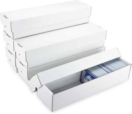 Trading Card Storage Box 6 Pack 1200 count with Lid, White Corrugated Cardboard Sports Card Storage Box for TCG/Magic/Mtg Storage and Collection, Horizontal
